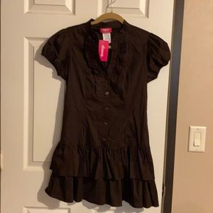 NWT Short Brown Ruffle Fitted Dress - Shasa - L